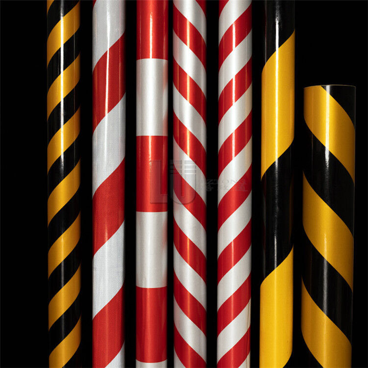 ฟิล์มสะท้อนแสงแนวทแยง เทปสะท้อนแสงสีแดงและสีขาว เทปเตือนความปลอดภัยการจราจร ฟิล์มสะท้อนแสงสีเหลืองและสีดำ