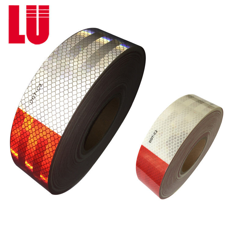 2 นิ้ว สีขาว+แดง เพชรเกรดรถบรรทุก ความปลอดภัย วัสดุสะท้อนแสง Retro Reflect Sticker Conspicuity Tape DOT-C2